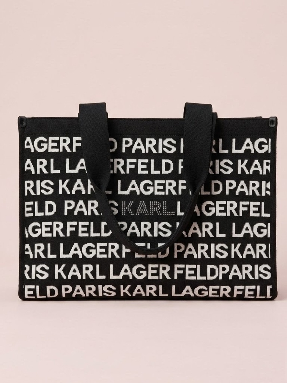 NWT Karl Lagerfeld Rhinestone Bling Black and White Logo Tote Bag